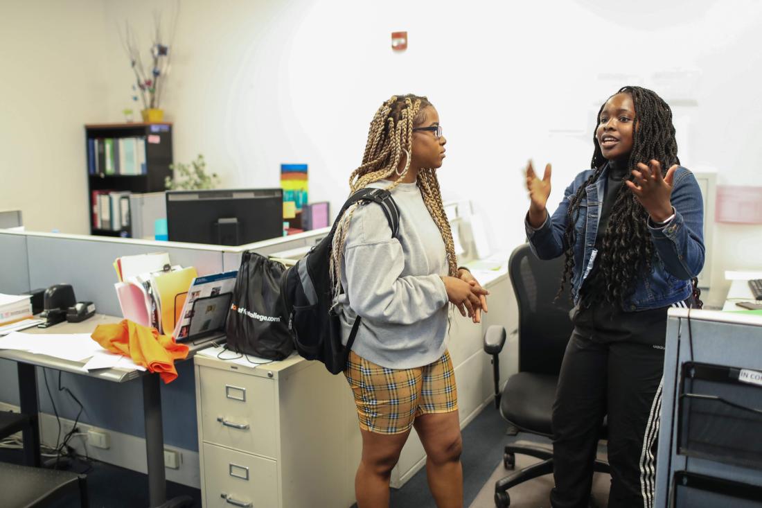 Two Girls Students Talking