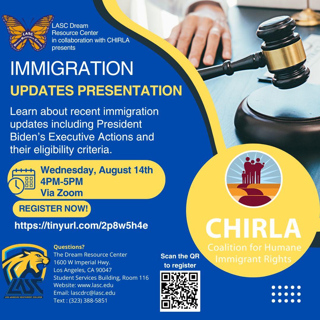 Flyer announcing immigration updates presentation sponsored by CHIRLA