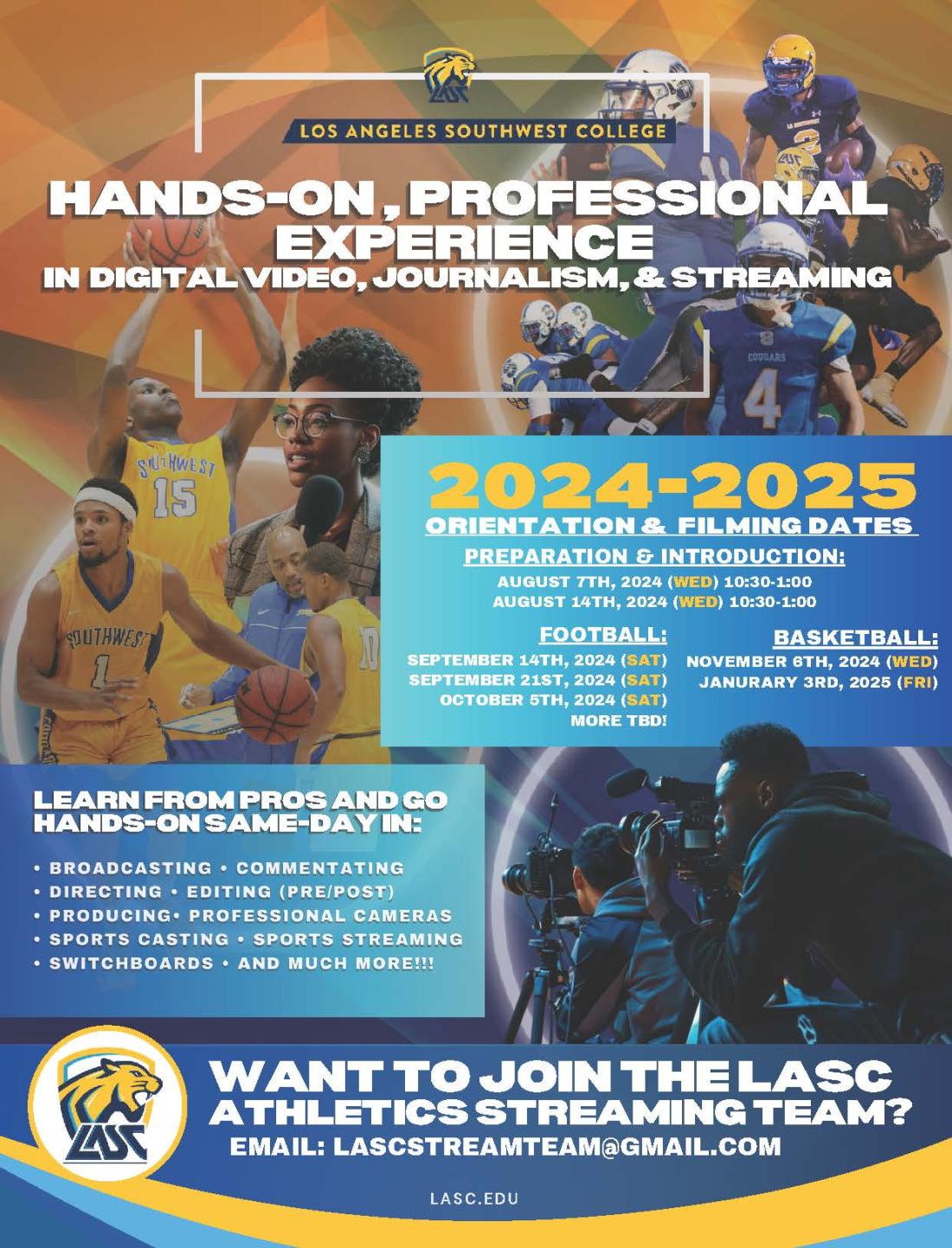 Flyer announcing hands-on professional experience in digital, video, journalism and streaming