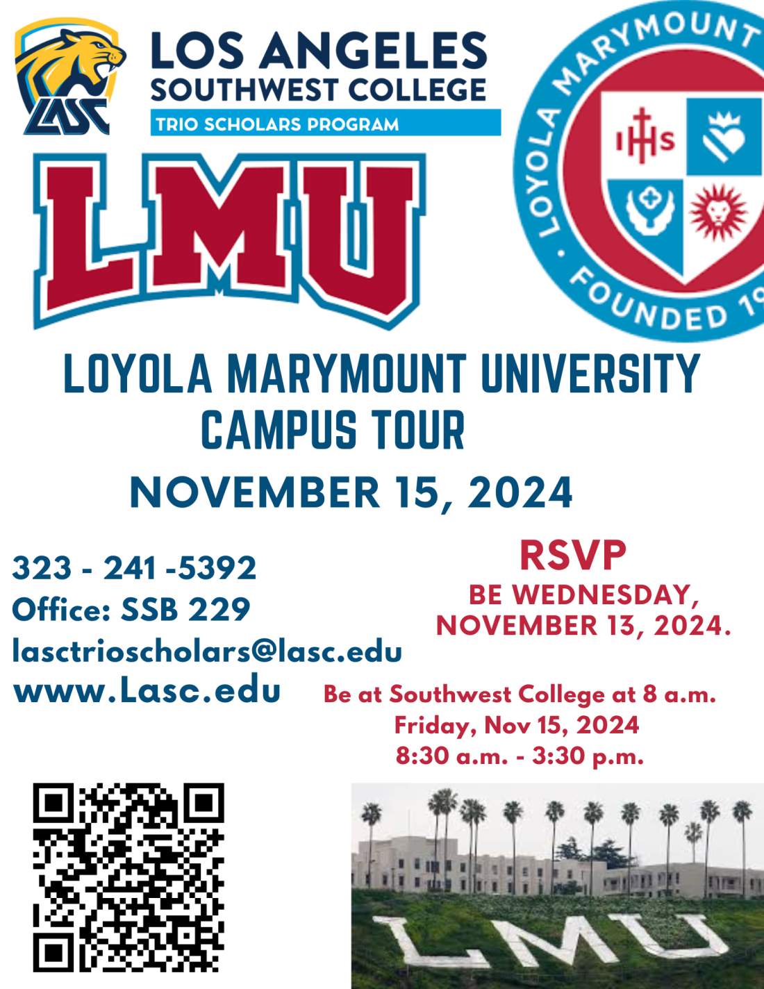 flyer announcing Trio Scholars Campus tour to Loyola Marymount University