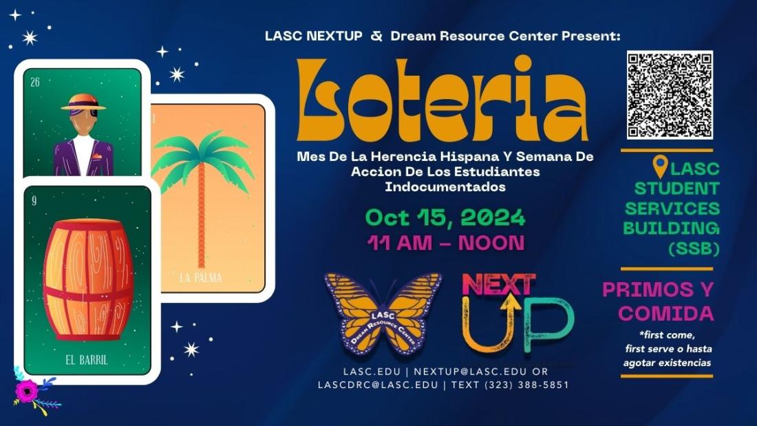 flyer for NextUp and Dream Resource Loteria event on Oct 14 at 11 AM