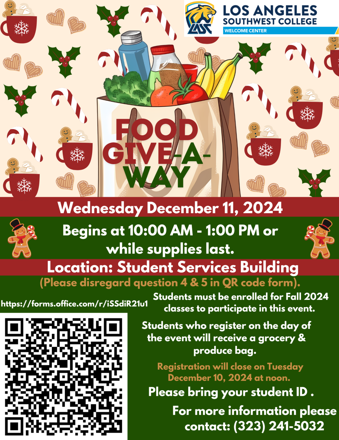 flyer with details for the December 11, 2024 food giveaway