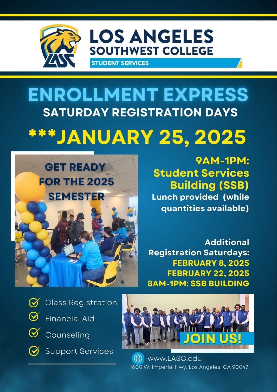 flyer for enrollment express saturday workshop on January 25,25 from 9 am to 1 pm