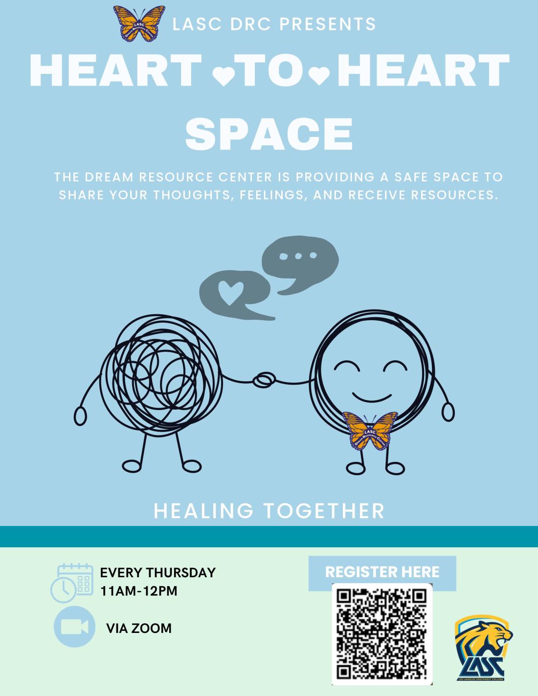 Dream Resource Center flyer with office hours for heart to heart space for students