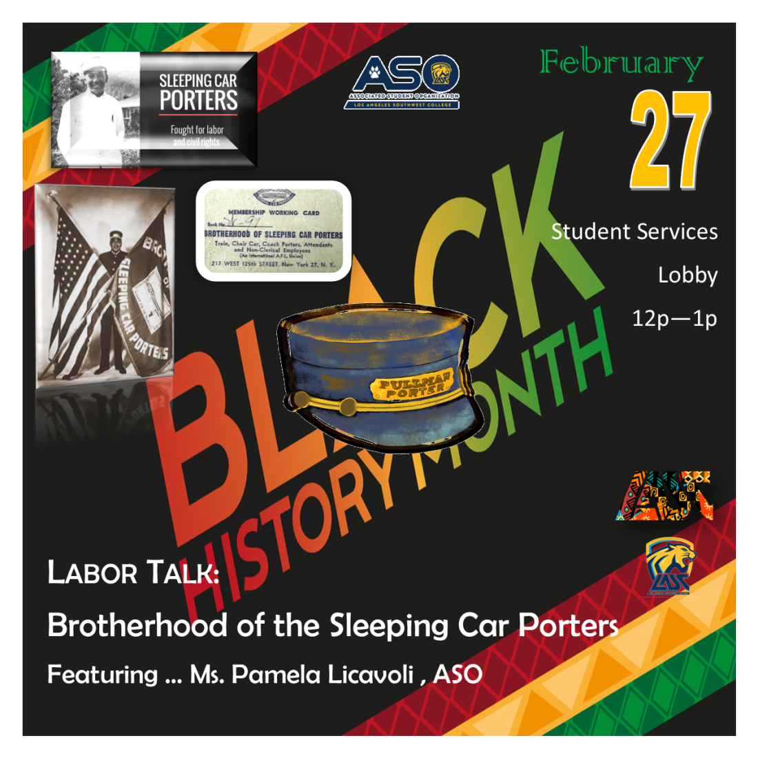 event flyer for the sleeping car porters talk on feb 27